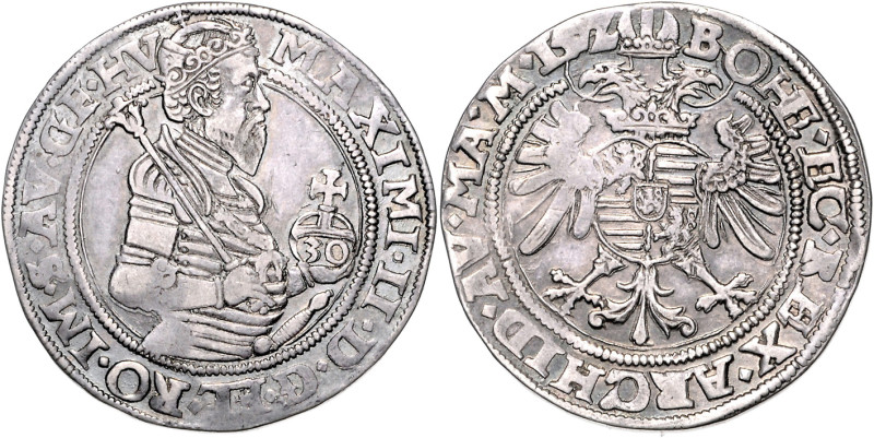 MAXIMILIAN II (1564 - 1576)&nbsp;
30 Kreuzer, 1572, Kutná Hora, Šatný a Vodolín...