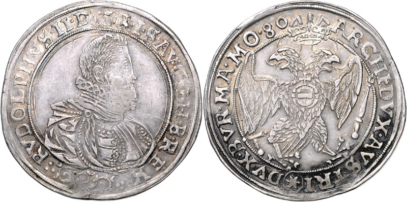 RUDOLF II (1576 - 1612)&nbsp;
1 Thaler, 1580, České Budějovice, Schönfeld, 28,7...