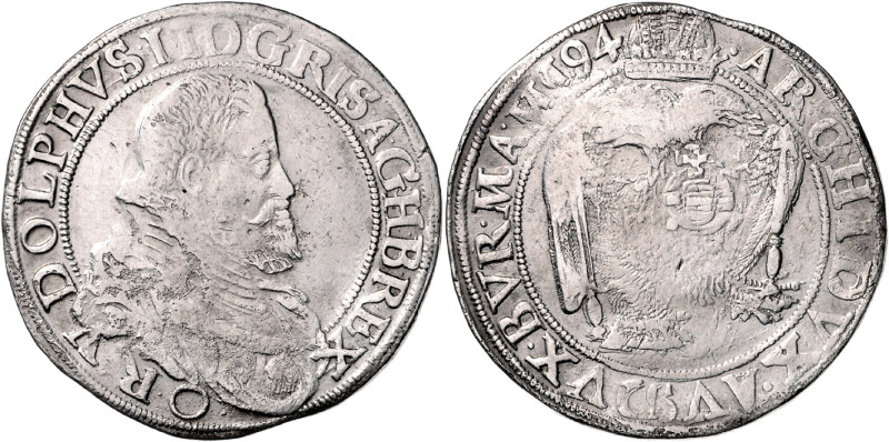 RUDOLF II (1576 - 1612)&nbsp;
1 Thaler, 1594, Wien, 28,18g, MzA s. 80&nbsp;

...