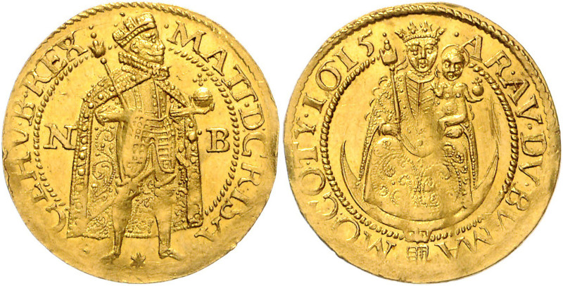 MATTHIAS II (1608 - 1619)&nbsp;
1 Ducat, 1615, NB, 3,49g, Husz 1086&nbsp;

ab...