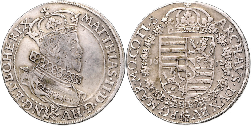 MATTHIAS II (1608 - 1619)&nbsp;
1/2 Thaler, 1612, Praha, Hübmer, 14,44g, Hal 50...