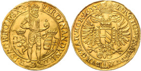 FERDINAND II (1617 - 1637)&nbsp;
5 Ducats, 1633, Praha, 17,21g, Hal 718&nbsp;

about EF | about EF , mírně zvlněný, leštěný, hranky | slightly wavy...