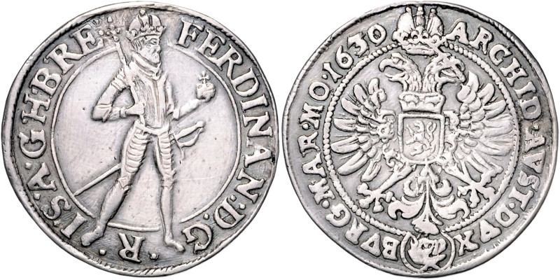 FERDINAND II (1617 - 1637)&nbsp;
1/4 Thaler, 1630, Praha, du Bois, 7,08g, Hal 7...