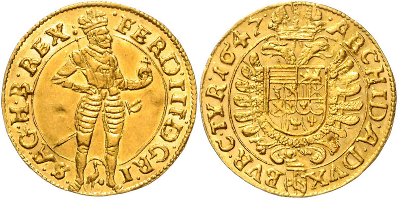FERDINAND III (1637 - 1657)&nbsp;
1 Ducat, 1647, Wien, 3,46g, Her 200&nbsp;

...