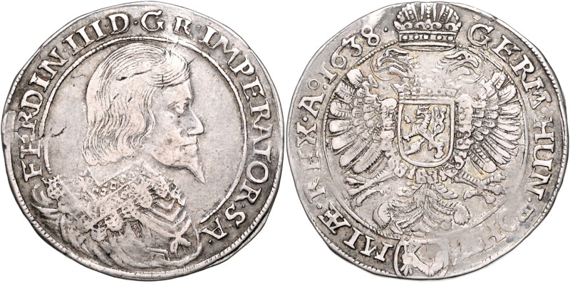 FERDINAND III (1637 - 1657)&nbsp;
1/2 Thaler, 1638, Kutná Hora, Geronis, 14,4g,...