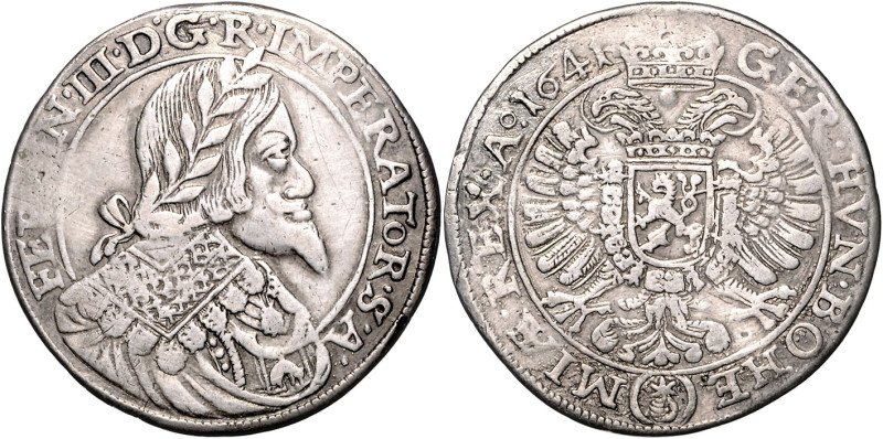 FERDINAND III (1637 - 1657)&nbsp;
1/2 Thaler, 1641, Praha, Wolker, 13,99g, Hal ...
