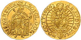 LEOPOLD I (1657 - 1705)&nbsp;
1 Ducat, 1666, KB, 3,52g, Her 332&nbsp;

about UNC | about UNC, mírně zvlněný | slightly wavy