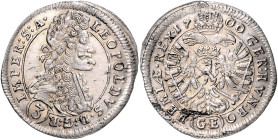 LEOPOLD I (1657 - 1705)&nbsp;
3 Kreuzer, 1700, Praha, 1,7g, Hal 1429&nbsp;

about UNC | about UNC