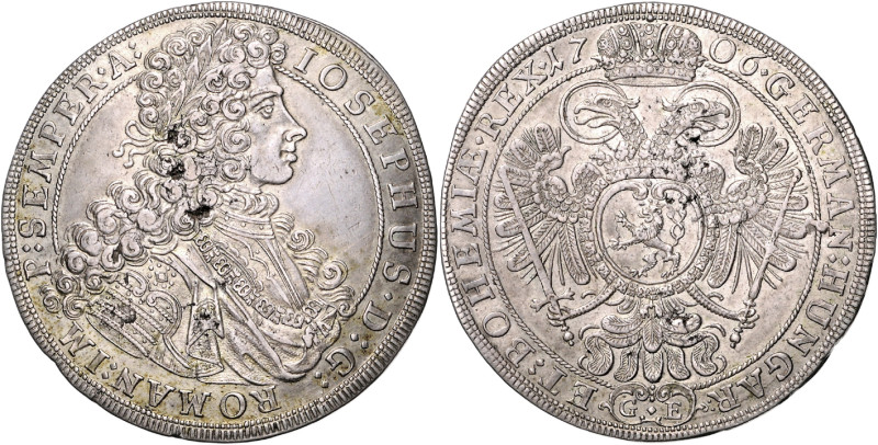 JOSEPH I (1705 - 1711)&nbsp;
1 Thaler, 1706, Praha, Egerer, 28,58g, Hal 1717&nb...