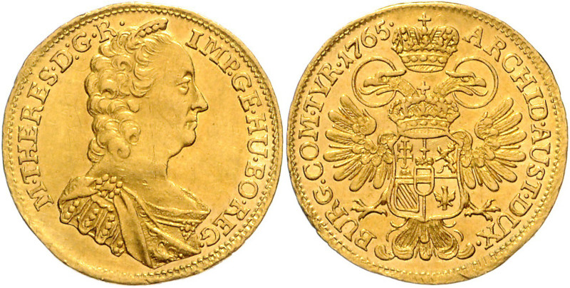 MARIA THERESA (1740 - 1780)&nbsp;
1 Ducat, 1765, Wien, 3,48g, Her 101&nbsp;

...