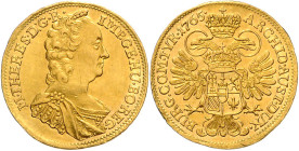 MARIA THERESA (1740 - 1780)&nbsp;
1 Ducat, 1765, Wien, 3,48g, Her 101&nbsp;

about UNC | about UNC , mírně zvlněný | slightly wavy