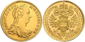 MARIA THERESA (1740 - 1780)&nbsp;
1 Ducat, 1773, Wien, 3,48g, Her 111&nbsp;

EF | about UNC , vlasové rysky | hairlines