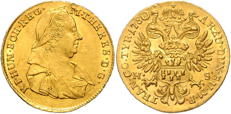 MARIA THERESA (1740 - 1780)&nbsp;
1 Ducat, 1780, H.S., 3,48g, Her 233&nbsp;

...