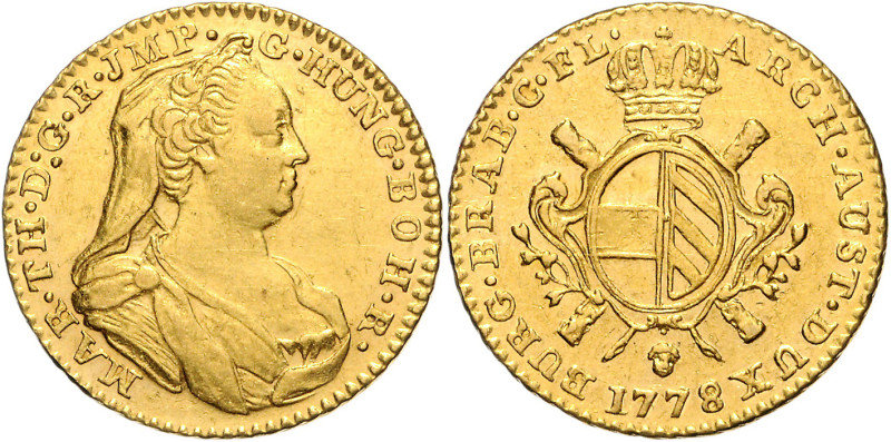MARIA THERESA (1740 - 1780)&nbsp;
Sovrano, 1778, Brussel, 10,96g, Her 349&nbsp;...