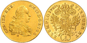 JOSEPH II (1765 - 1790)&nbsp;
2 Ducats, 1768, E / H.G., 7g, Her 4&nbsp;

EF | about UNC