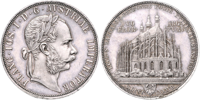 FRANZ JOSEPH I (1848 - 1916)&nbsp;
2 Gulden Kutná Hora, 1887, 22,27g, Früh 1904...