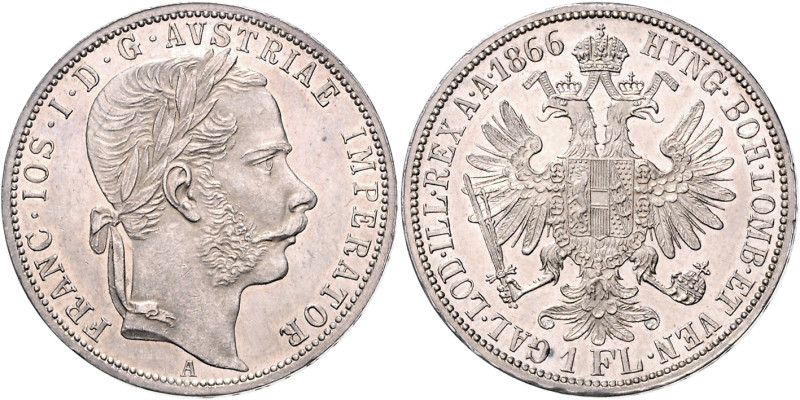 FRANZ JOSEPH I (1848 - 1916)&nbsp;
1 Gulden, 1866, A, 12,35g, Früh 1480&nbsp;
...