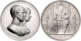FRANZ JOSEPH I (1848 - 1916)&nbsp;
Silver medal Wedding of Francis Joseph I and Elisabeth of Bavaria, 1854, 87,48g, 55 mm, Ag 900/1000, K. Lange, Hau...