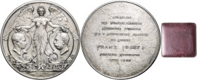 FRANZ JOSEPH I (1848 - 1916)&nbsp;
Silver medal 50th Anniversary of Reign, Annual Exhibition Vienna, original box, 1898, 67,7g, 63 mm, Ag 900/1000, C...