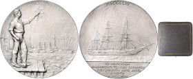 FRANZ JOSEPH I (1848 - 1916)&nbsp;
Silver medal 50th Anniversary of Shipbuilding Company Stabilimento Tecnico Triestino, original box, 1907, , 92,14g...