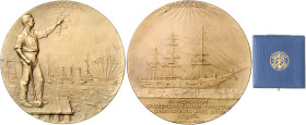 FRANZ JOSEPH I (1848 - 1916)&nbsp;
AE medal 50th Anniversary of Shipbuilding Company Stabilimento Tecnico Triestino, original box, 1907, 78,28g, 60 m...