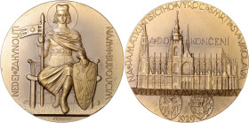 CZECHOSLOVAKIA&nbsp;
AE medal Completion of the construction of St. Vitus Cathedral, original box, 1929, Kremnica, 113,42g, 70 mm, J. Šejnost, MCH CS...