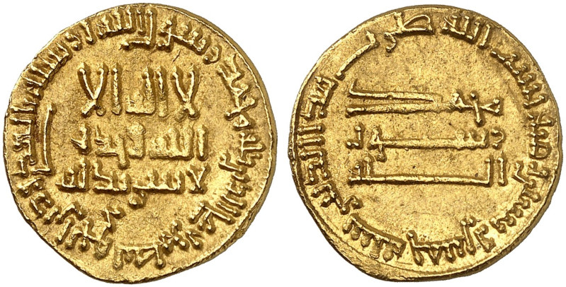 GRIECHISCHE MÜNZEN. ABBASSIDEN. Harun al-Rashid, 786 - 809 n. Chr. 
Dinar, Bagd...