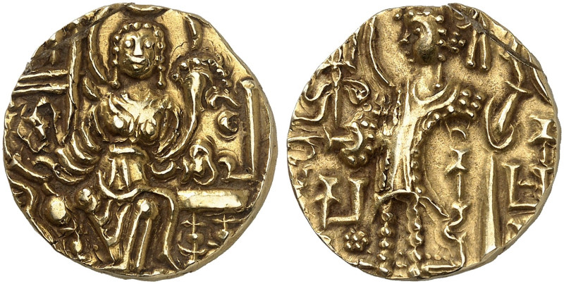 GRIECHISCHE MÜNZEN. KUSCHANREICH. Kidara, ca. 360 - 380. 
Goldstater. Stehender...