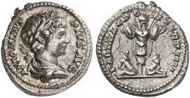 RÖMISCHE MÜNZEN. RÖMISCHE KAISERZEIT. Caracalla, 198 - 217. 
Denar. Rev. Trophäe zwischen zwei Gefangenen. RIC 54b; C. 175 3,31 g erstklassiges Kinde...