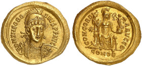 RÖMISCHE MÜNZEN. RÖMISCHE KAISERZEIT. Theodosius II., 402 - 450. 
Solidus, Constantinopolis. Rev. Thronende Constantinopolis, im Feld Stern. 9. Offiz...