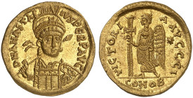 BYZANTINISCHE MÜNZEN. Anastasius, 491 - 518. 
Solidus. Rev. Engel mit Langkreuz, im Feld Stern. 10. Offizin. S. 3 Gold 4,46 g vz - prfr