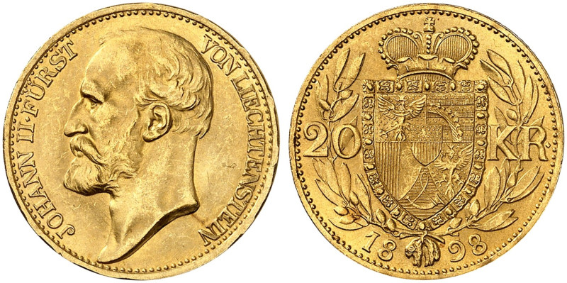 EUROPA. LIECHTENSTEIN. Johann II., 1858-1929. 
20 Kronen 1898, Wien. Friedb. 12...