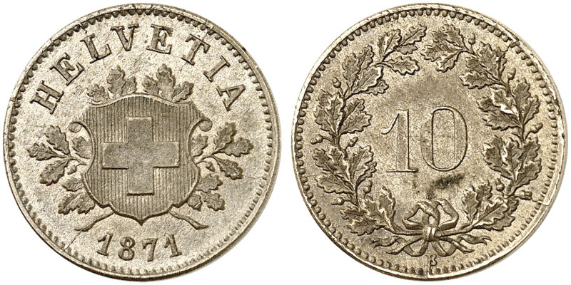 EUROPA. SCHWEIZ. - EIDGENOSSENSCHAFT. 
10 Rappen 1871. Divo 40, HMZ 2-1209c vz ...