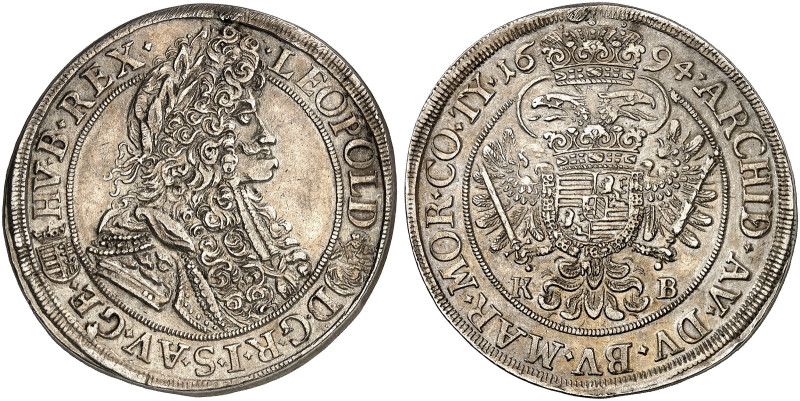 EUROPA. UNGARN. Leopold I., 1657-1705. 
1/2 Taler 1694, Kremnitz. Her. 844, Hus...