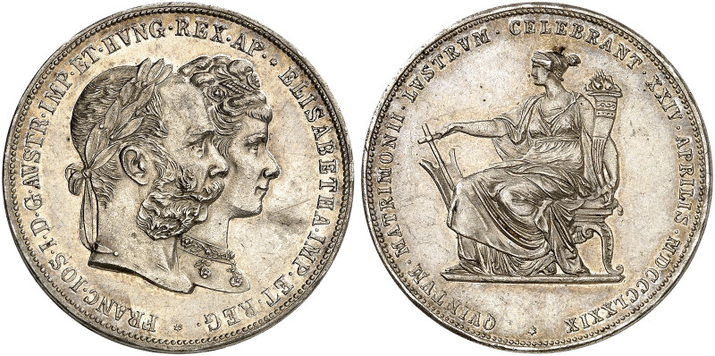 Franz Joseph I., 1848-1916. 
Doppelgulden 1879, Wien, auf die Silberhochzeit. T...