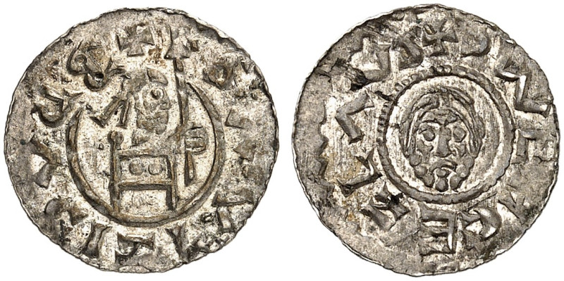 BÖHMEN. Bretislaus II., 1092-1100. 
Denar. Thronender Herzog mit Lanze / Kopf. ...