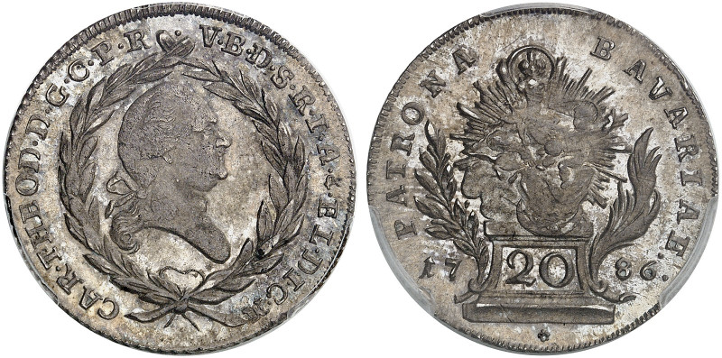 BAYERN. Karl Theodor, 1777-1799. 
20 Kreuzer 1786. Witt. 2372, Hahn 342 PCGS MS...