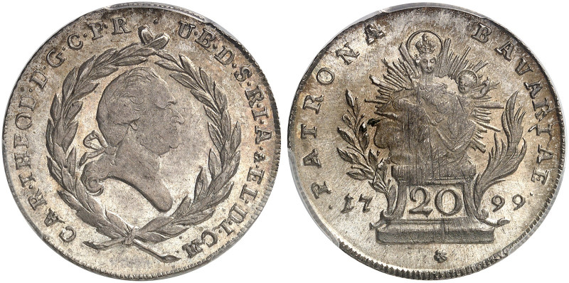 BAYERN. Karl Theodor, 1777-1799. 
20 Kreuzer 1799. Witt. 2372, Hahn 342 PCGS MS...