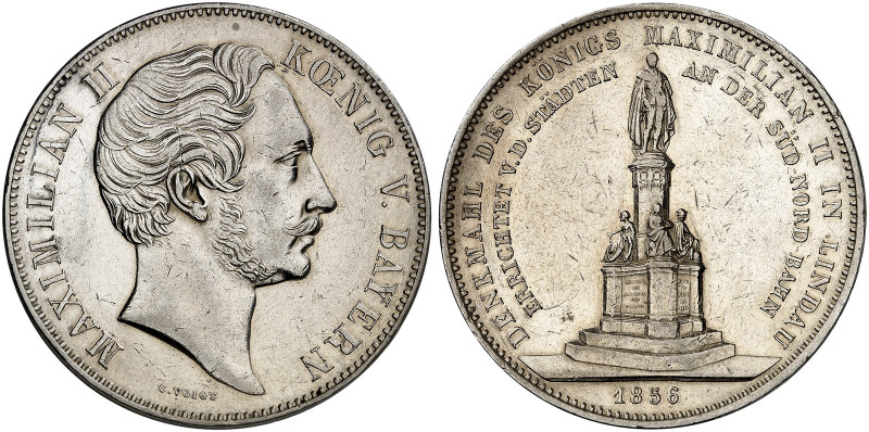 BAYERN. Maximilian II. Joseph, 1848-1864. 
Geschichtsdoppeltaler 1856, "DENKMAL...