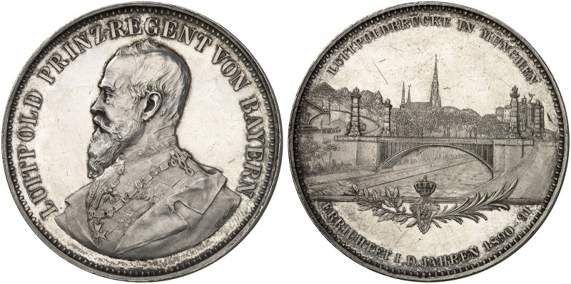 BAYERN. Luitpold, Prinzregent, * 1821, † 1912. 
Silbermedaille 1891 (von A. Boe...