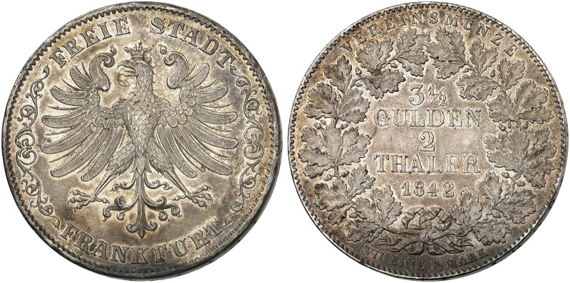 FRANKFURT. - Stadt. 
Doppeltaler 1842. Thun 131, AKS 2, J. 23 vz