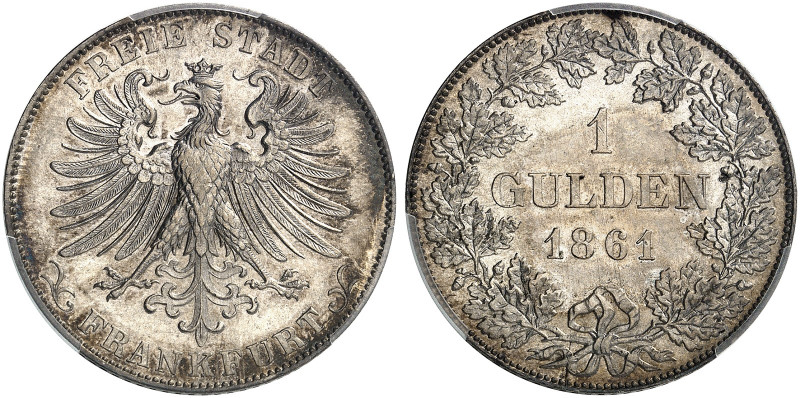 FRANKFURT. - Stadt. 
1 Gulden 1861. AKS 13, J. 33 PCGS MS 63, St