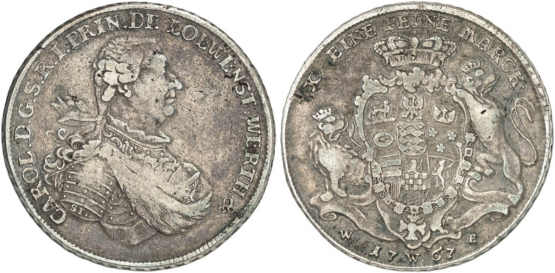 LÖWENSTEIN - WERTHEIM - ROCHEFORT. Karl Thomas, 1735-1789. 
Konventionstaler 17...