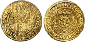 MAINZ. - Erzbistum. Adolph I. von Nassau, 1373-1390. 
Goldgulden o. J. (1380-1385), Höchst. Friedb. 1605, P. A. 111, Slg. Wa. 84, Felke 239 Var. Gold...