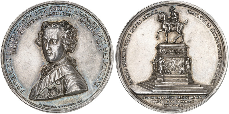 PREUSSEN. Friedrich II., "der Große", 1740-1786. 
Silbermedaille 1840 (von C. P...