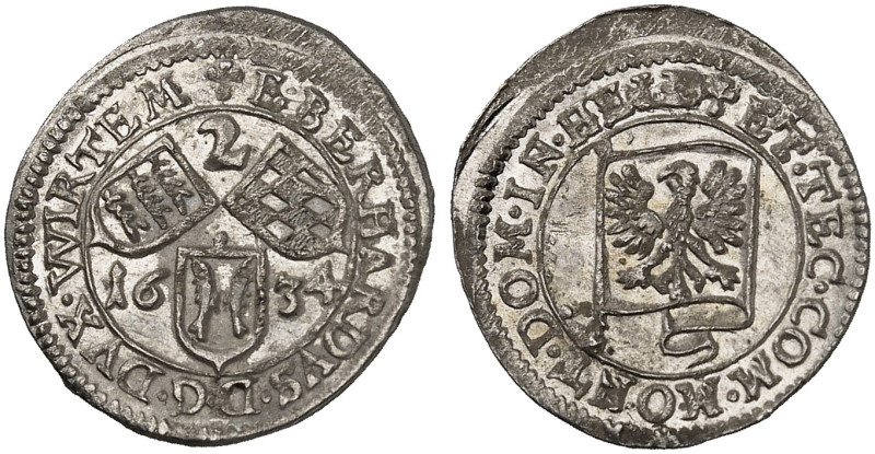 WÜRTTEMBERG. Eberhard III., 1633-1674. 
2 Kreuzer 1634. Kl.-R. 576 vz+