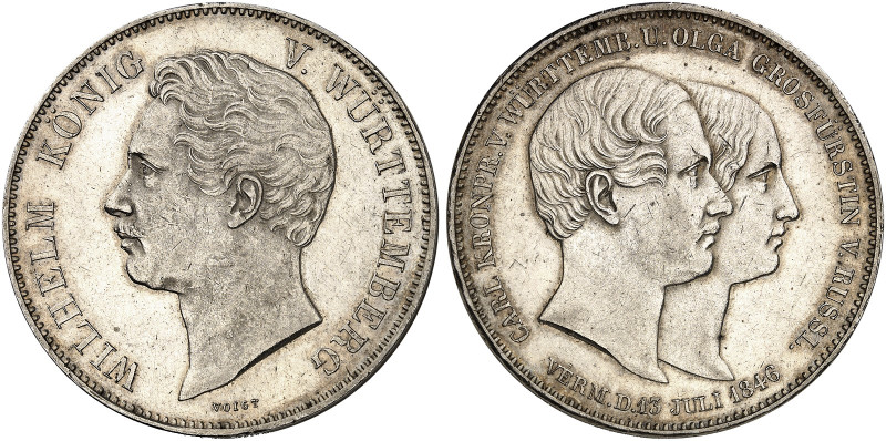 WÜRTTEMBERG. Wilhelm I., 1816-1864. 
Doppeltaler 1846, auf die Vermählung des K...