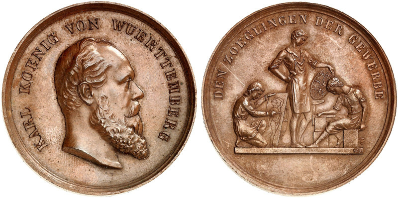 WÜRTTEMBERG. Karl, 1864-1891. 
Bronzemedaille o. J. (von K. Schwenzer, 42,7 mm)...