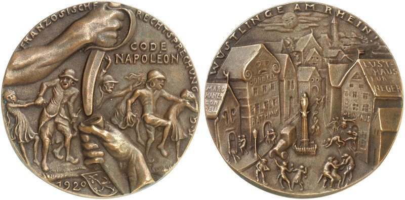 GOETZMEDAILLEN. 
Bronzegußmedaille 1920 (58,6 mm), Code Napoléon-Wüstlinge am R...