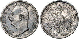 ANHALT. Friedrich II., 1904-1918. J. 22, EPA 2/3 
2 Mark 1904. vz+